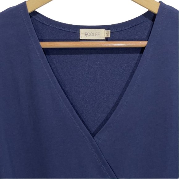 Roolee Wide Leg V-Neck Short Sleeve Neptune Navy Jumpsuit Adjustable Waist Belt - Picture 6 of 12